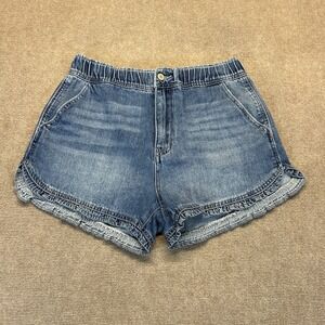 Kancan Betsy Ruffle Hem Shorts Women's Large Blue Denim Hot Pants 3" NEW